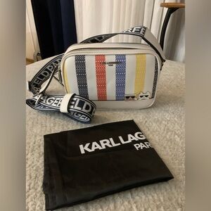 Karl Lagerfeld White Multicolor Striped Bag